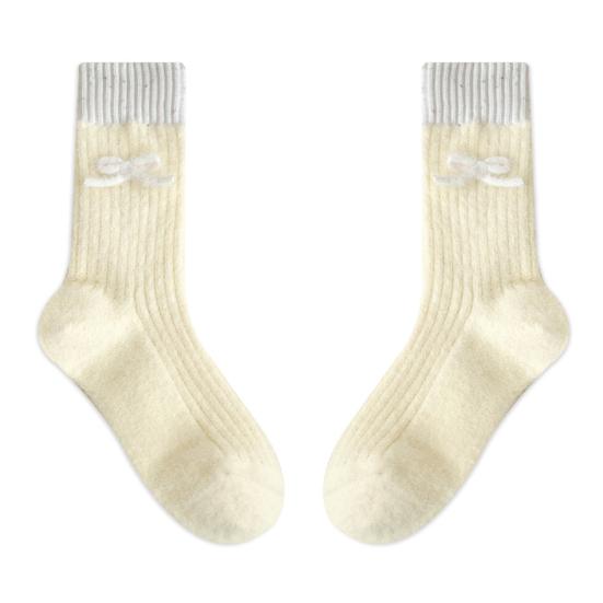 Chaussettes d'hiver pour femmes, chaussettes chaudes côtelées extensibles avec nœud, chaussettes épaissies respirantes décontractées pour la maison, le sommeil, les courses quotidiennes