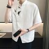 Summer Short-sleeved Shirt Men Ice Silk Stand Collar New Fashion New Chinese Top