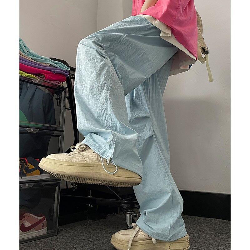 Y2K menns klær Grønne sommer Oversized svette Bredt ben Cargo Ice Silk Quick Dry Track Bukser Joggebukser Bukse Dame Koreansk 2023