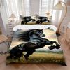 3pcs Black Stallion Horse Bedding Set - 1 Duvet Cover + 2 Pillowcases(Core Not Included), Machine Washable Polyester Yy251216193