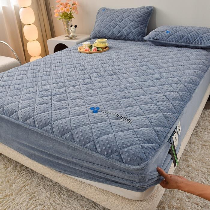New Graphene Milk Fleece with Cotton Fitted Sheet, Warm and Fast Heating Bedcover, Home Simmons Protective Cover