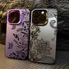 Luxury Lace Florals Pattern Phone Case For iPhone 15 14 13 12 11 16 Pro Max 7 Plus X Shockproof Electroplated Lens Bumper Cover