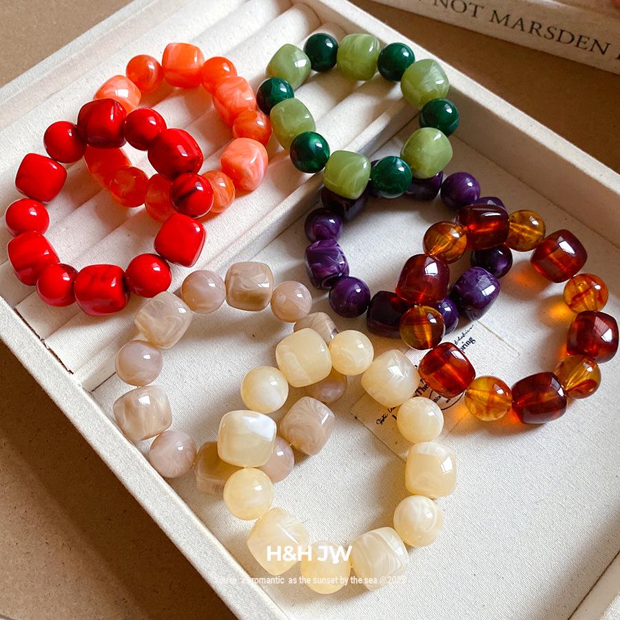 Acrylic Irregular Geometric Beaded Bracelet - European & American Style Hand Chain with Unique Design Sense