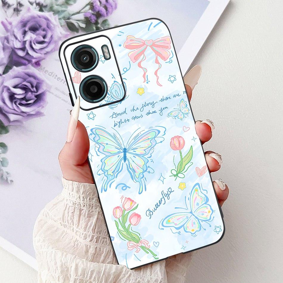 For Motorola Moto G05 G15 E15 2024 Floral Butterfly Phone Case For MOTO G05 G15 E15 4G Black Silicone Soft Lightweight Case