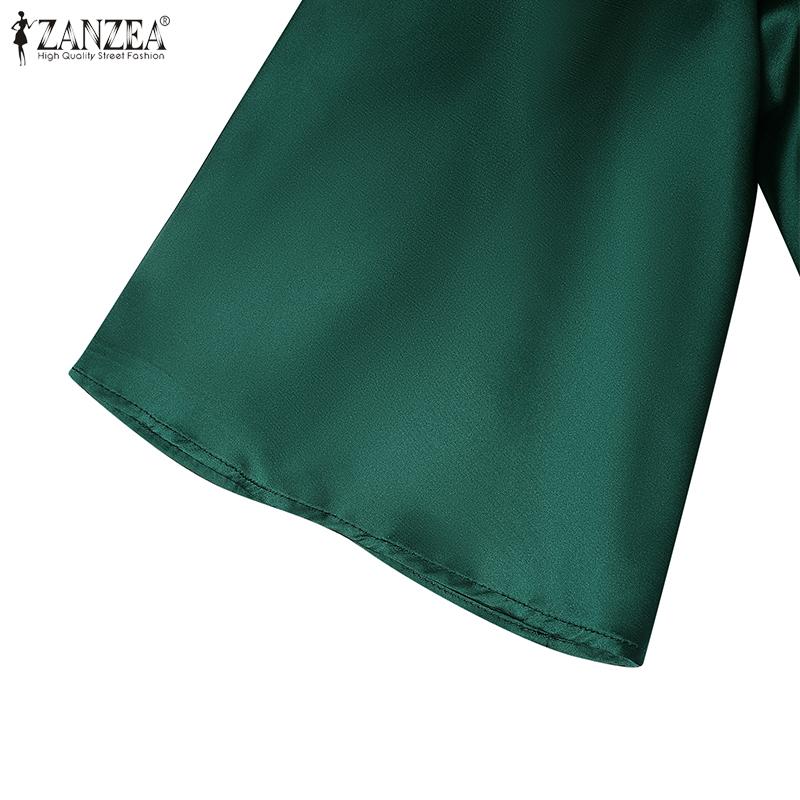 ZANZEA Women Casual Round Neck Loose 3/4 Sleeve Solid Long Dress