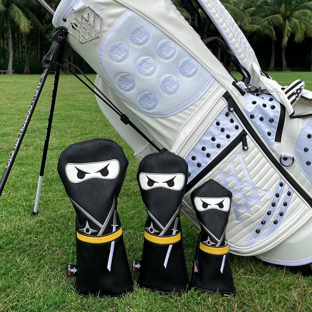 Golf Club Head Cover Ninja Specification Golf Wood Cover Set Golf Driver Cover Fairway Hybrid Head Cover Made of High Quality Leather For Women and
