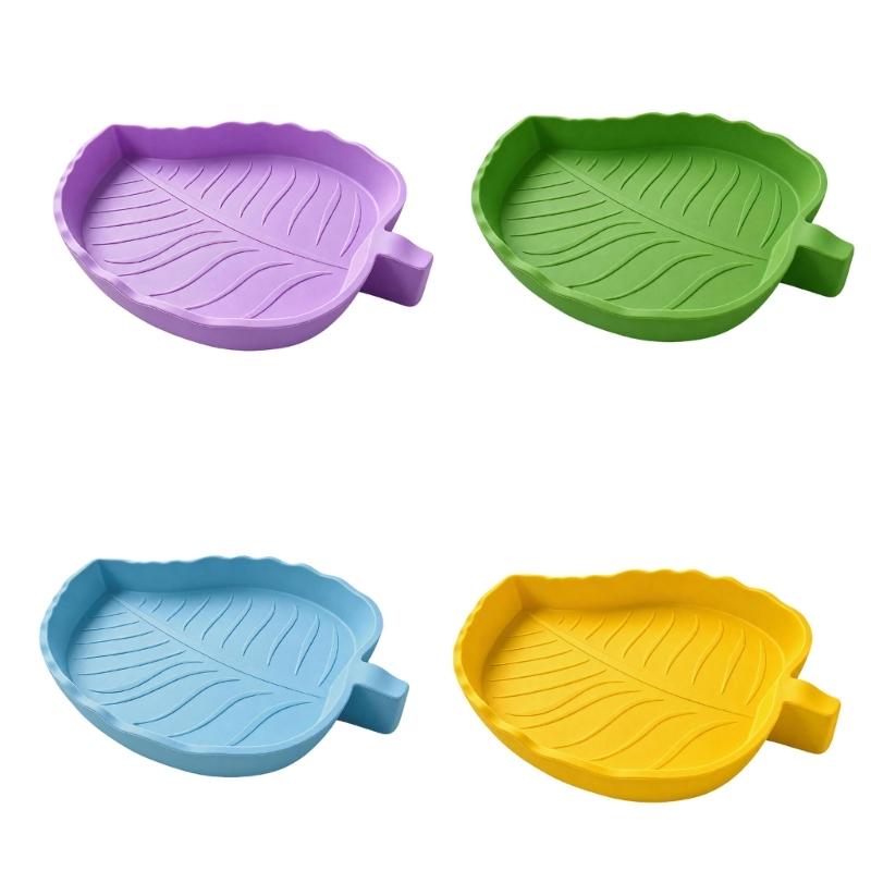 Molded Plant-Form Bowl Pair for Small Herps, Textured Plastic Dishes with Open Interiors for Food or Drinking Water