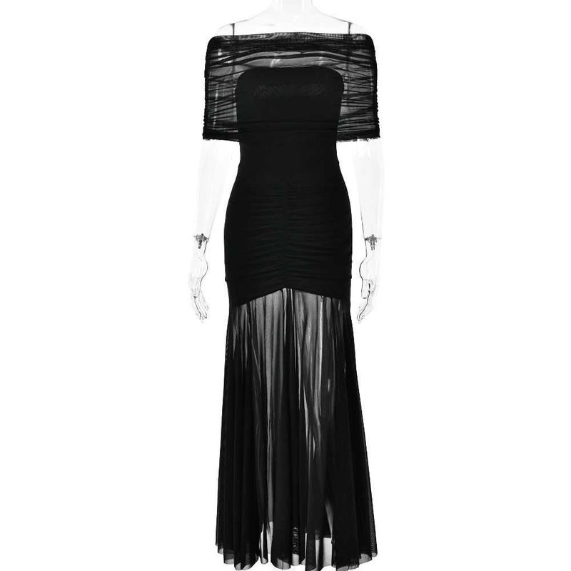 

Elsa Western Style Ins New Dress Tube Top Patchwork Backless Slim fit Long dress Sexy Fashion Dress Women Black(Black) L