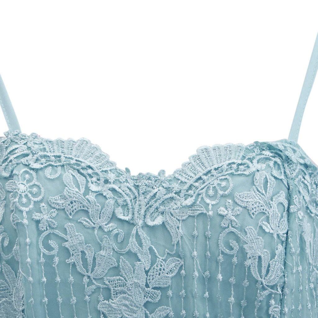Women's Summer Fashion Suspended Sexy Lace Solid Long Dress