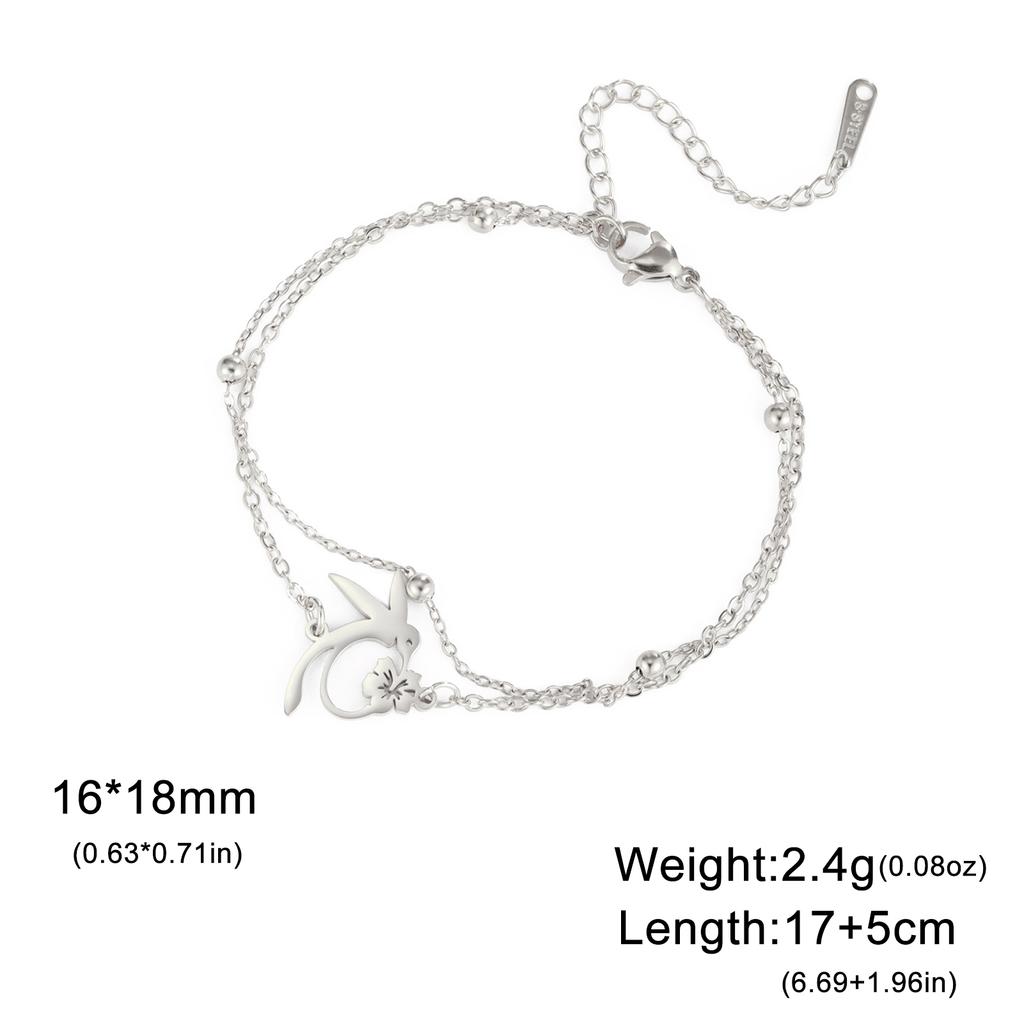 Fashion Hummingbird Honey Collection Bracelet Stainless Steel Double layered Hummingbird Flower Bracelet Animal Jewelry