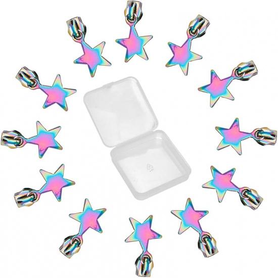 

GORGECRAFT 1 коробка 12 шт. 4 стиля №5 Радужная молния Звезда Цветок Сердце Каплевидная форма Застежка-слайдер Пулер Головка Замена Металлическая молния Починка для звезда