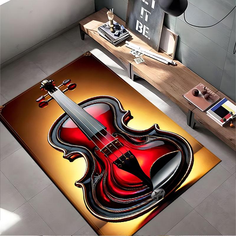 Elegant Red Violin Design Carpet suitable as a non-slip mat for the living room or bedroom sofa