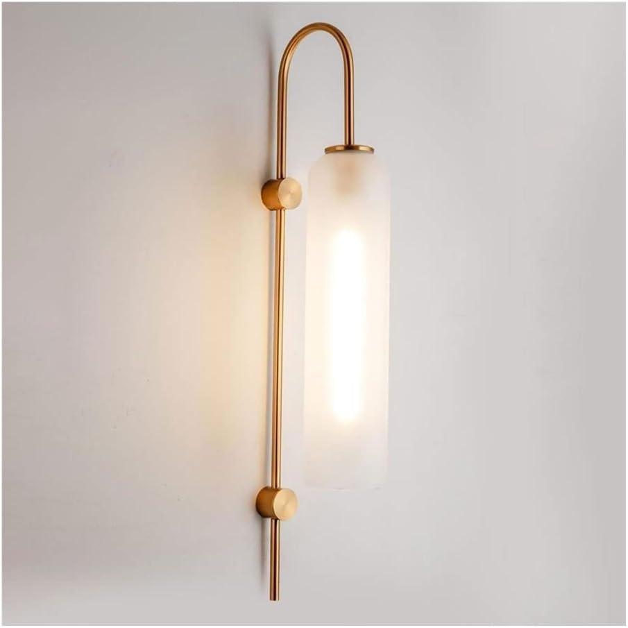 Mid-Century Modern Wall Sconce, Frosted Gray Glass & Gold Long Arm Wall Light, E26 Base, for Bedroom, Living Room(White)