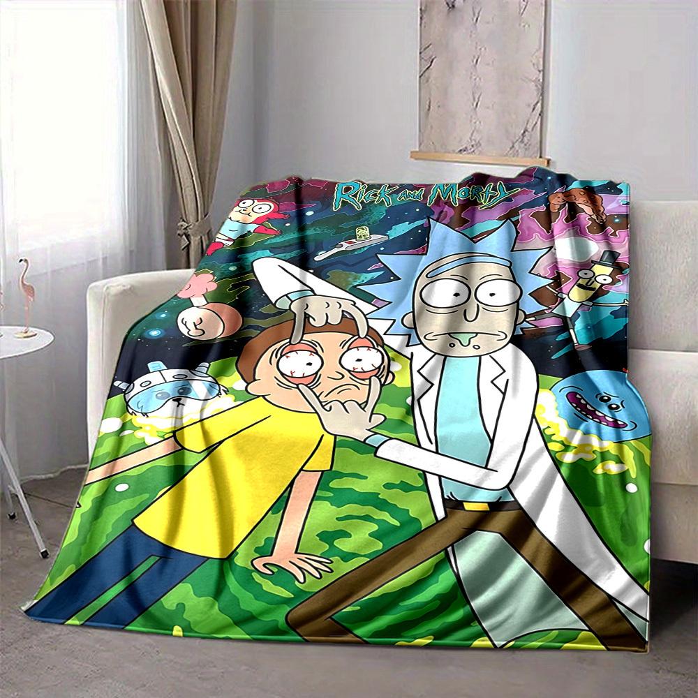 1pc Rick and Morty Blanket Lightweight Flannel Throw For Sofa, Bed, Travel, Livingroom, Office, Couch, Chair, And Bed