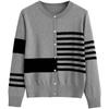Retro Color-blocking Striped Knitted Cardigan for Women, Autumn Round-neck Single-breasted Sweater, A Unique and Versatile Top