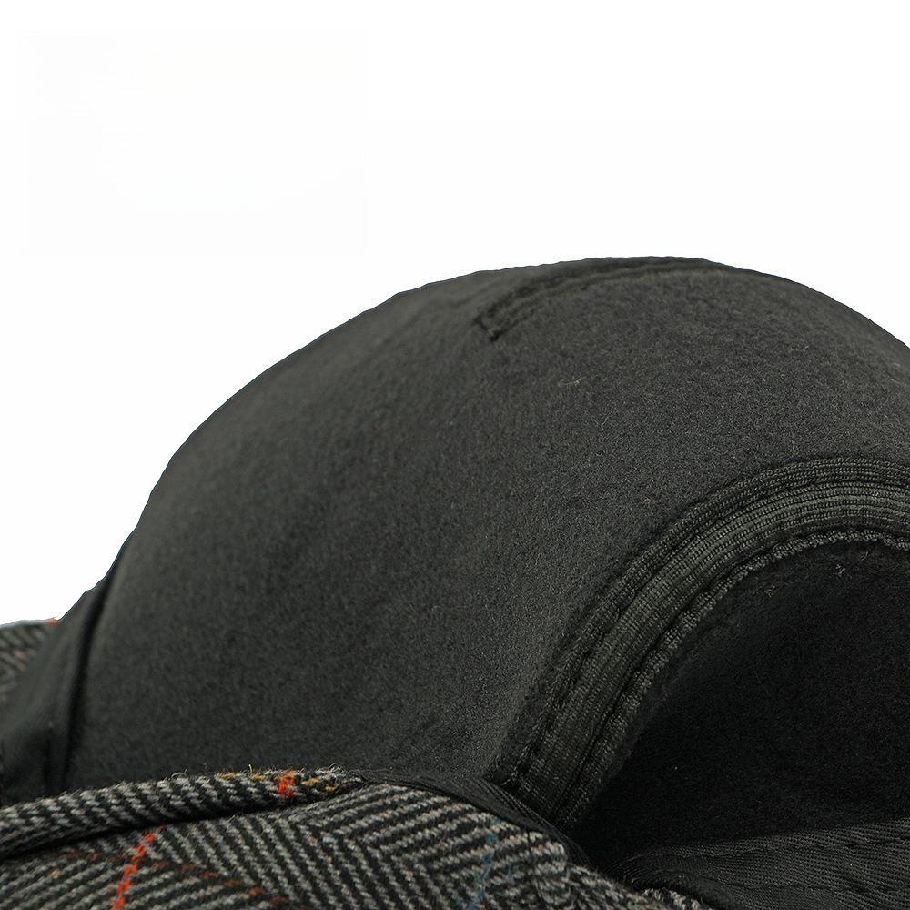 Men's Herringbone Plaid Woolen Flat Cap Fleece Lined Winter Warm Ivy Cap British Retro Gatsby Cabbie Hat Adjustable Strap