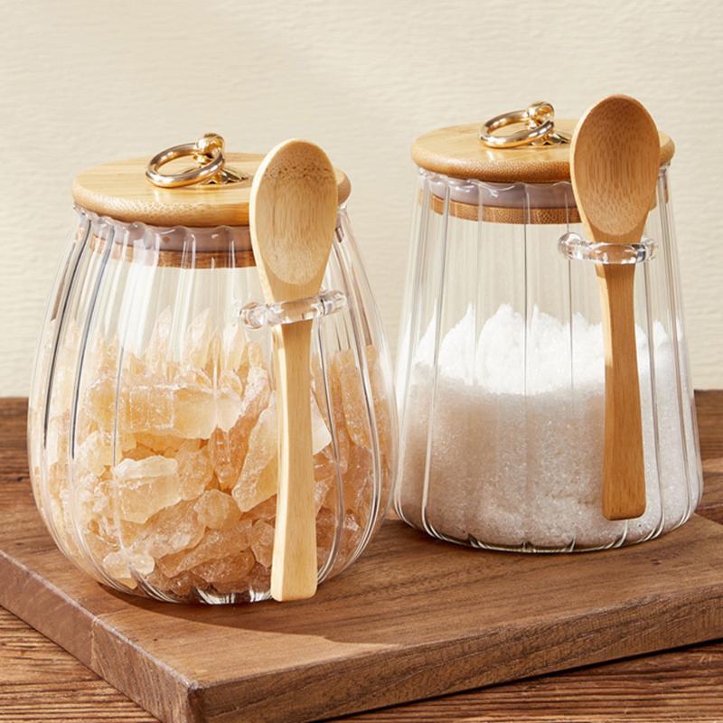 Contenants Alimentaires Hermétiques Pots de Stockage Pot en Verre avec Couvercle et Cuillère Boîte Scellée Boîtes à Sucre Thé Pots à Café Hermétiques Cuisine