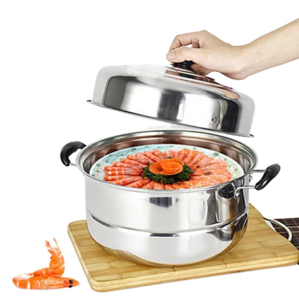 Stainless Steel Soup Steam Pot 26-34cm Stockpot Cookware Steamer Cooker Induction Cooker Gas