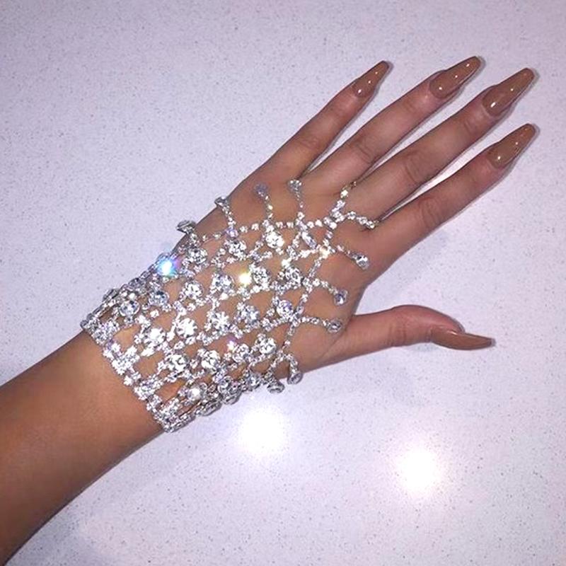 Luxury Crystal Hand Bracelet for Women Glitter Rhinestones Metal Chain for Women Fashion Elegant Hand Chain Wedding