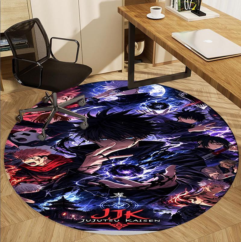 Jujutsu Kaisen Pattern Round Rug, Indoor/Outdoor Mat, for Picnic, Gameroom, Bedroom, Office, Living Room, Home Decor Carpet, Birthday Gift