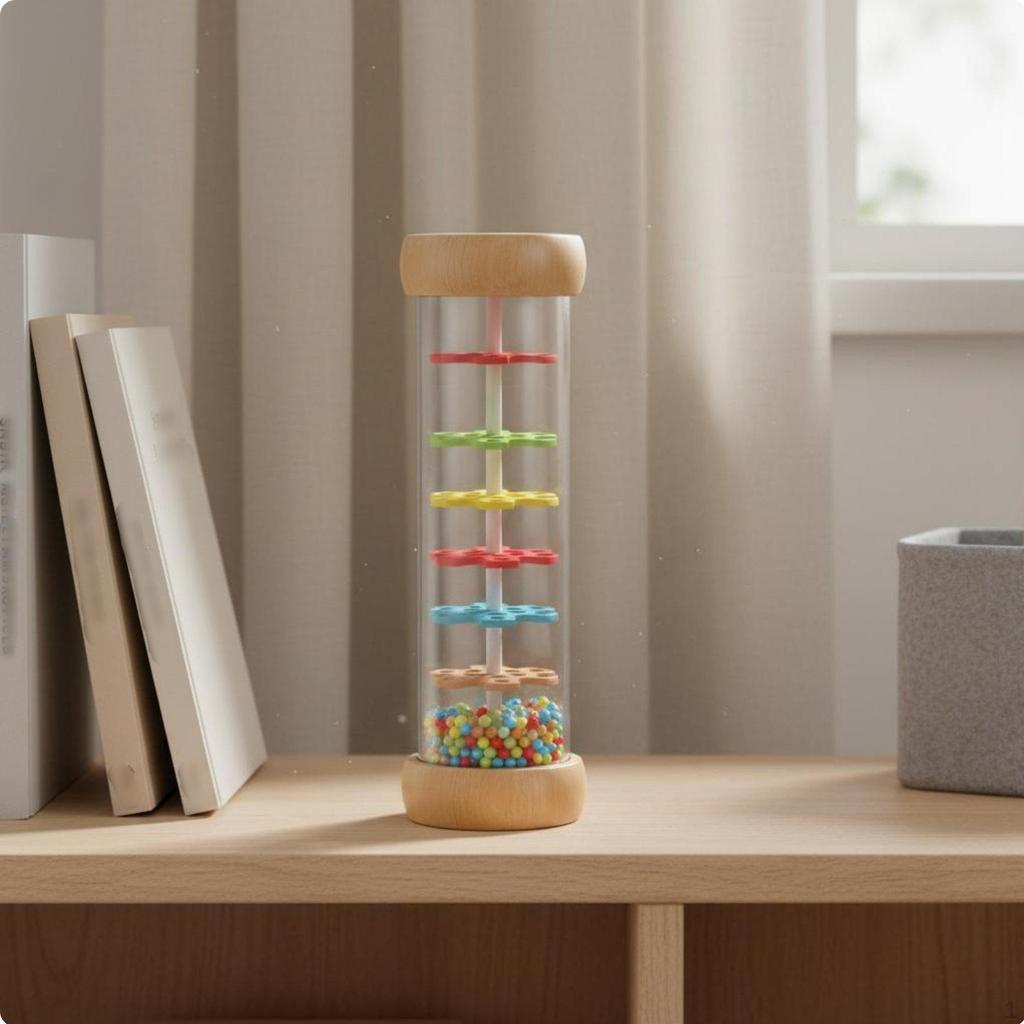 Wooden Rain ChildCentered Influenced Rattle Soothing Raindrop Sounds Rainfall Shaker for