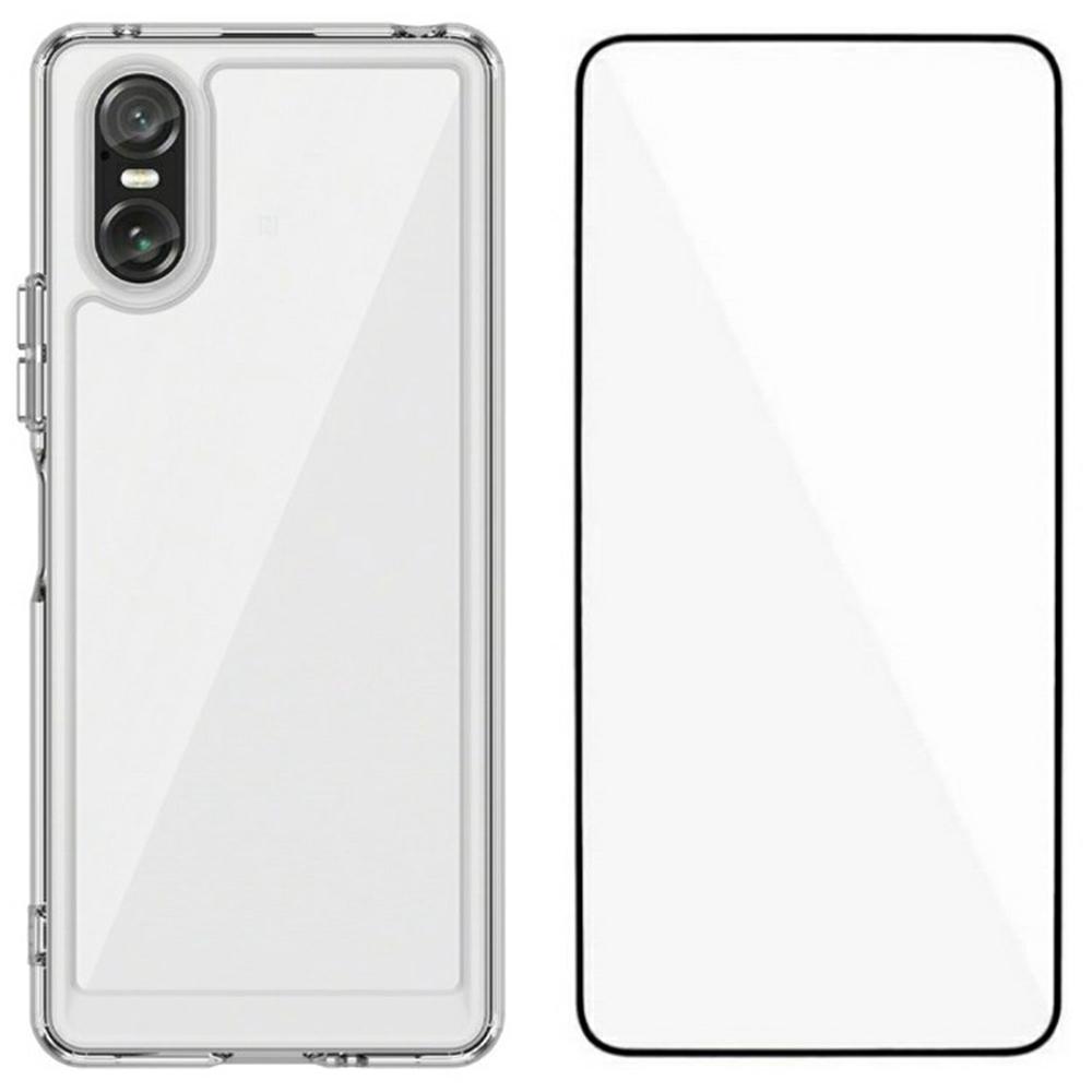 

WANLONFENG MF Series for Sony Xperia 10 VI Case TPU+Acrylic Clear Phone Cover with Tempered Glass Film A