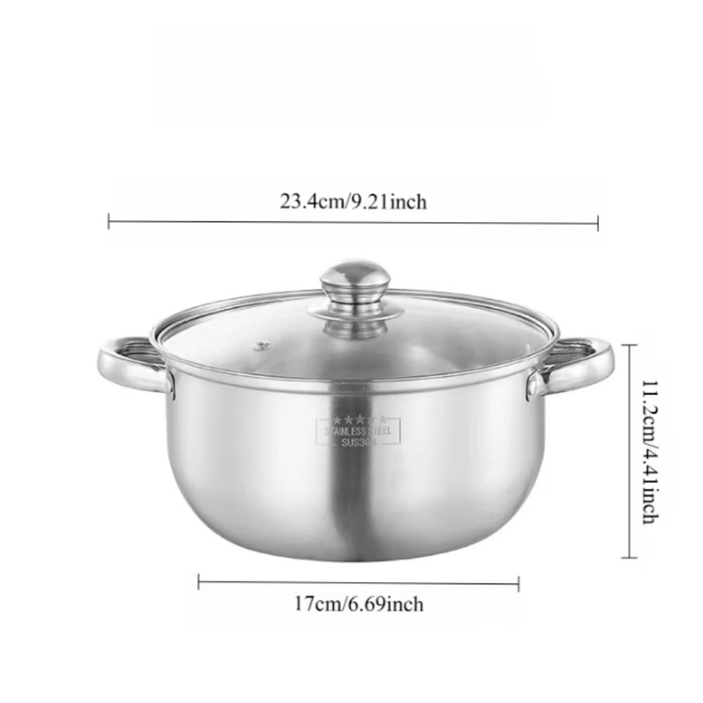 Stainless Steel Stock Pot with Glass Lid 5L Gas Stove Induction Dishwasher Safe Use Heatproof Handles Prevents Spills