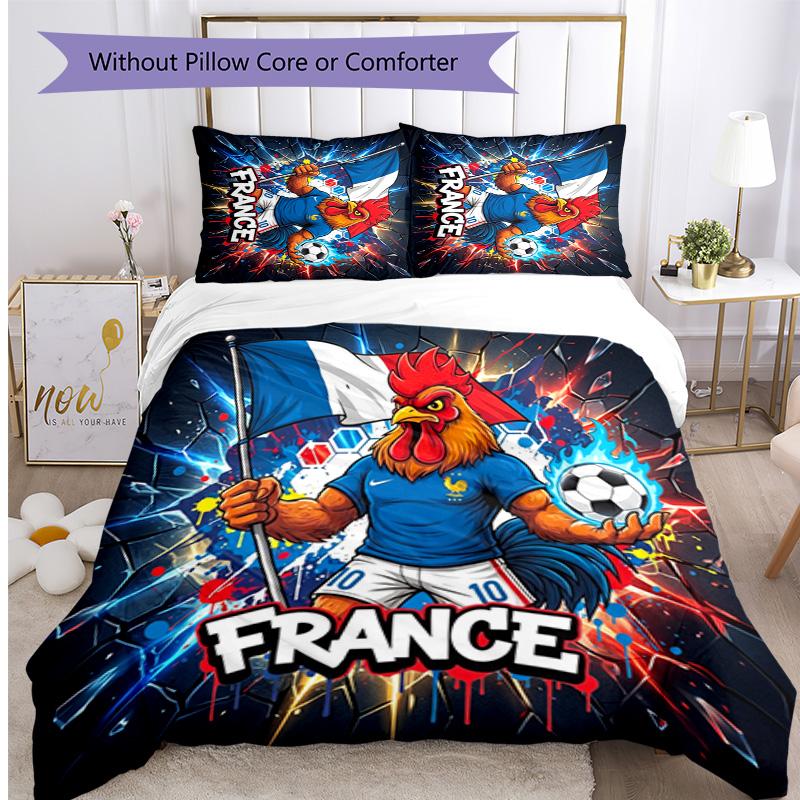 France Football Printed Bedding 3 Piece Set Cozy Breathable Bed Cover Set as Housewarming Holiday Gift