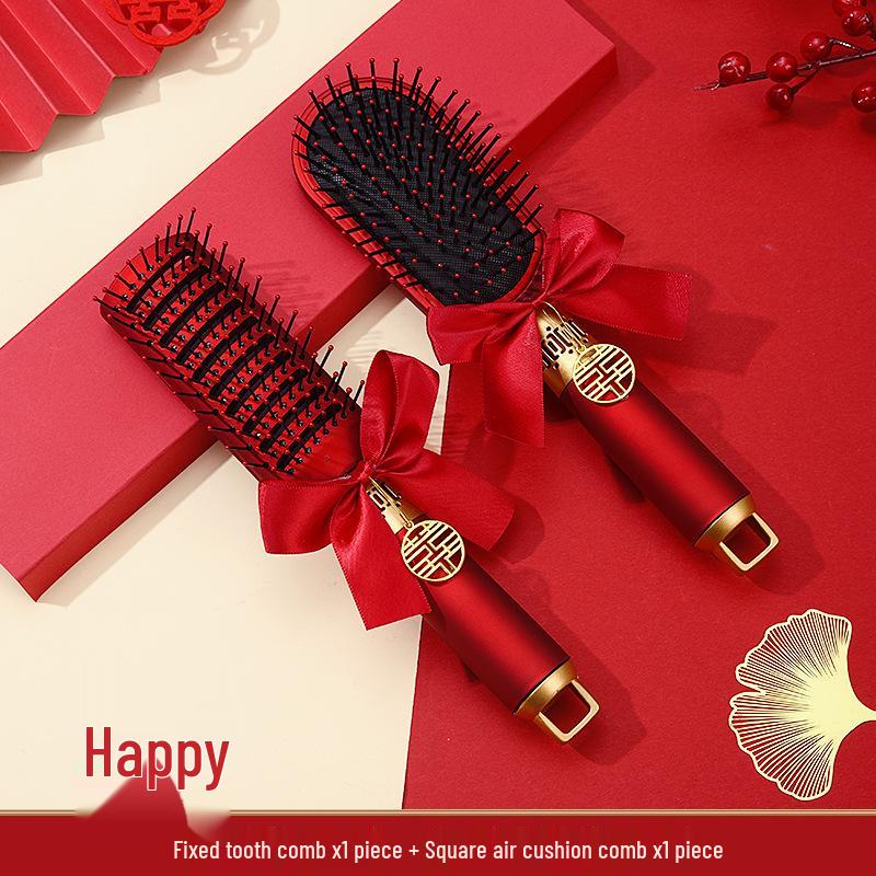 Red Wedding Comb & Cushion Set: Bridal Dowry Gift Box with Mirror