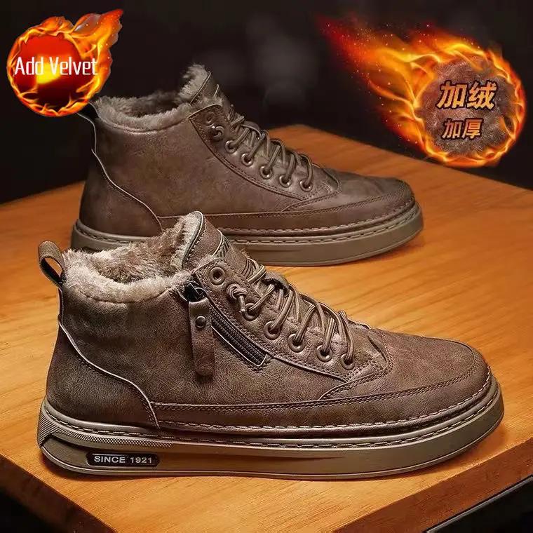 

Нескользящие зимние ботинки на плоской подошве, мужские зимние ботинки на молнии для мужчин, хлопковая обувь, флис, новинка от брендов, мода, походы, повседневные 44