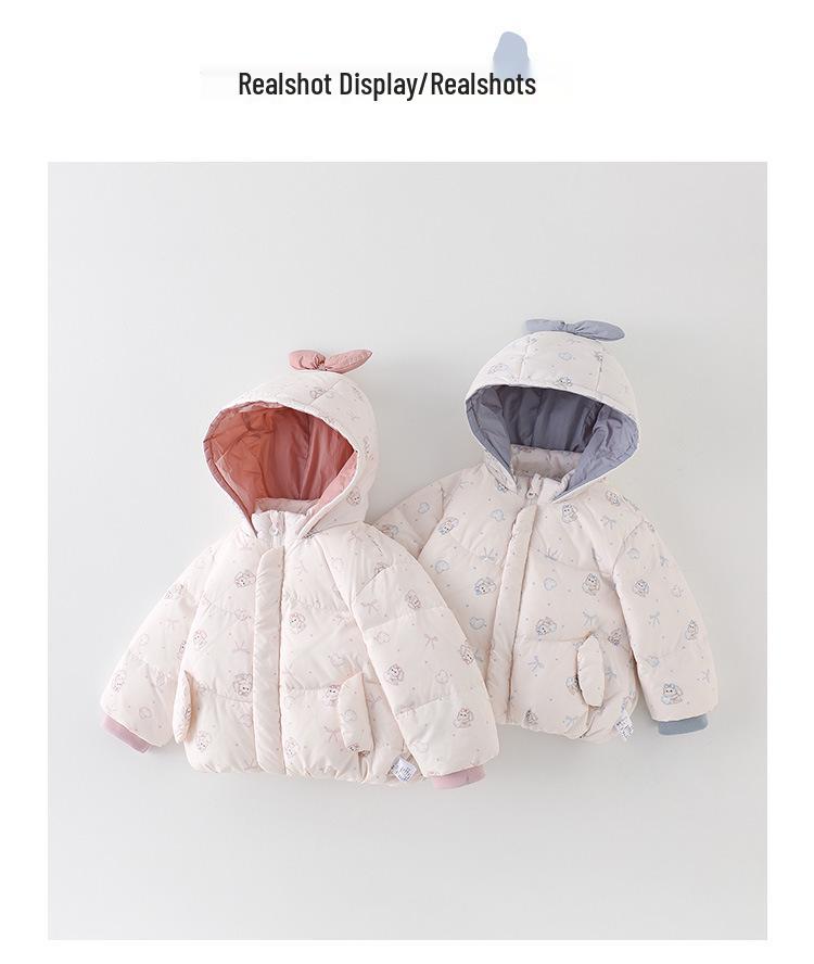 Stylish Hooded Down Jacket for Infant & Toddler Girls - Thickened Winter Coat with 90% White Duck Down