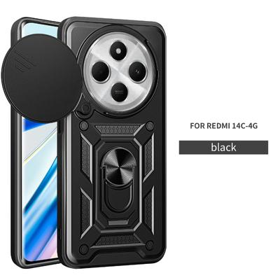 14C Magnetischer Ringständerhalter Rüstung Hard Cover für Xiaomi Redmi 14C 4G 14 C 14R Stoßfestes Schiebeobjektiv Kameraschutz Telefonhülle