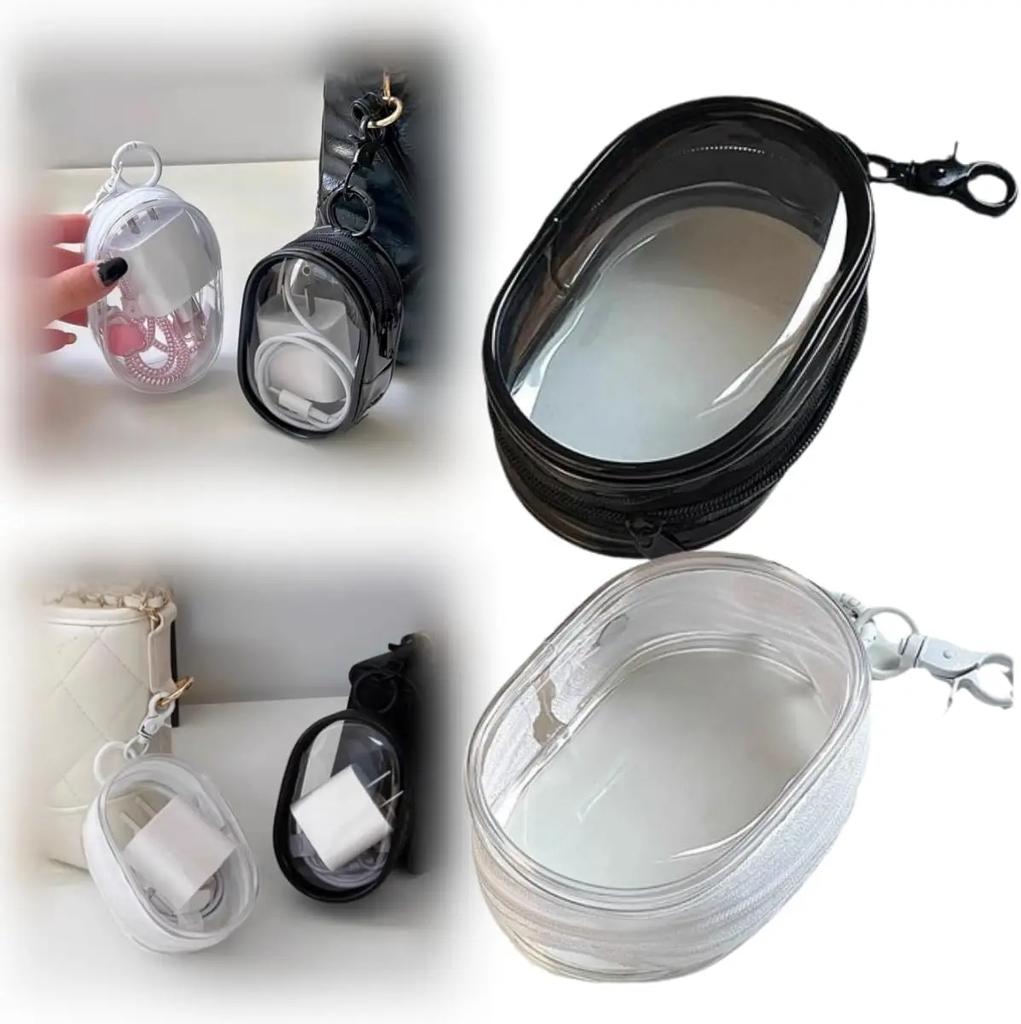 Schmuck Organizer Transparente Aufbewahrungsbox Rund PVC Transparent Kosmetiktaschen Tragbare Aufbewahrungsbeutel für Reise Kopfhörer