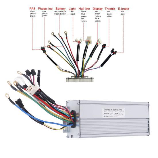 Mountain Bike Controller for 50A 48V 1500W 2000W 3000W Brushless Motor with SM Plug Light Cable 