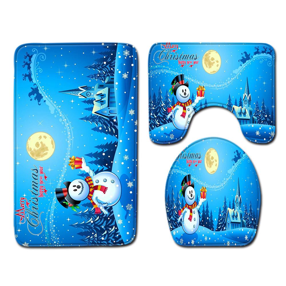 Christmas Bathroom Floor Mat Toilet Three-Piece Set