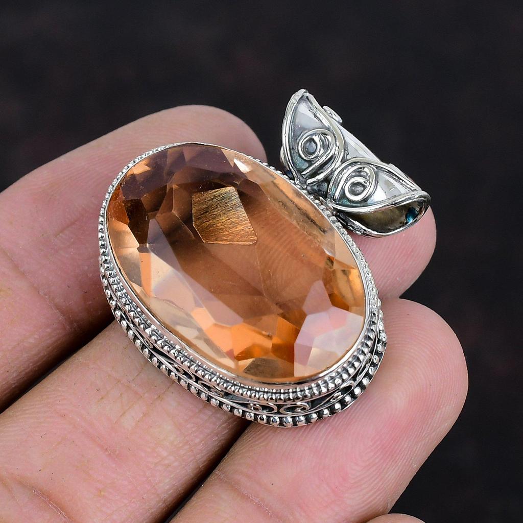 Facettierter Morganit Anhänger Echter Edelstein Anhänger 925 Sterlingsilber Anhänger Handgefertigter Boho Anhänger Vintage Design Schmuck Geschenke für Mutter