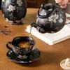 High End Creative Black Ceramic Coffee Cups Home Exquisite Flowers Irregular Coffee Cup Unique Afternoon Tea Pot Holiday Gifts