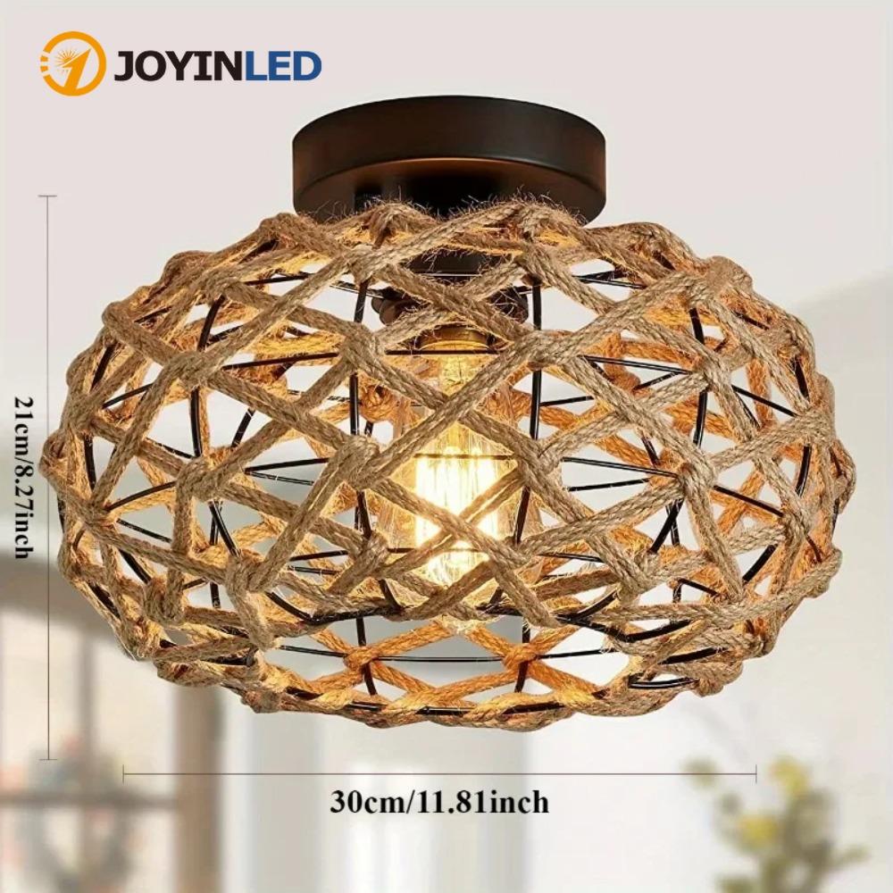 

JOYINLED Hemp Rope Ceiling Light Natural Woven Rattan Wicker Chinese Style Lampshade for Kitchen Bedroom Hallway Decor Lighting No bulb