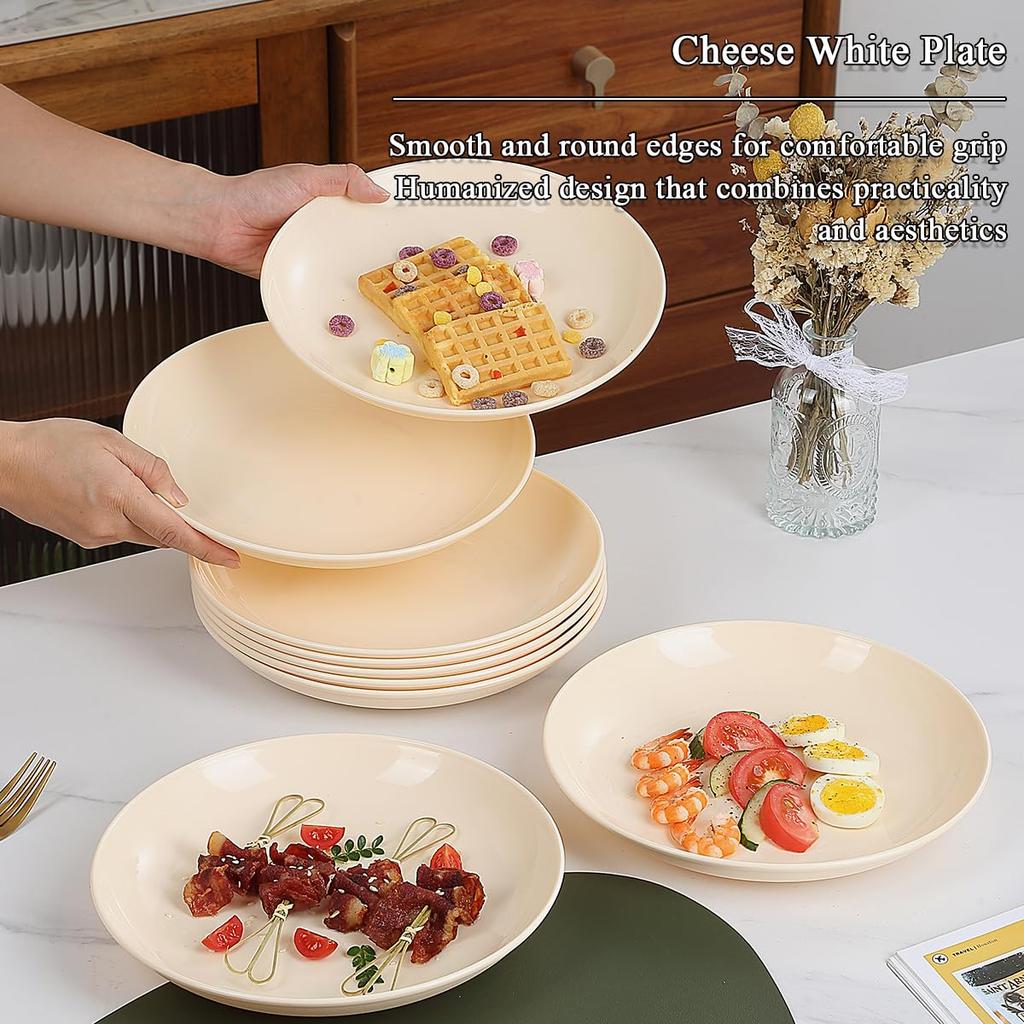 Evanda 8-Piece Plate Set, 24cm, Cheese White, Unbreakable Dishware, Made from Food-Grade Polypropylene, Heat and Cold Resistant, Microwave and