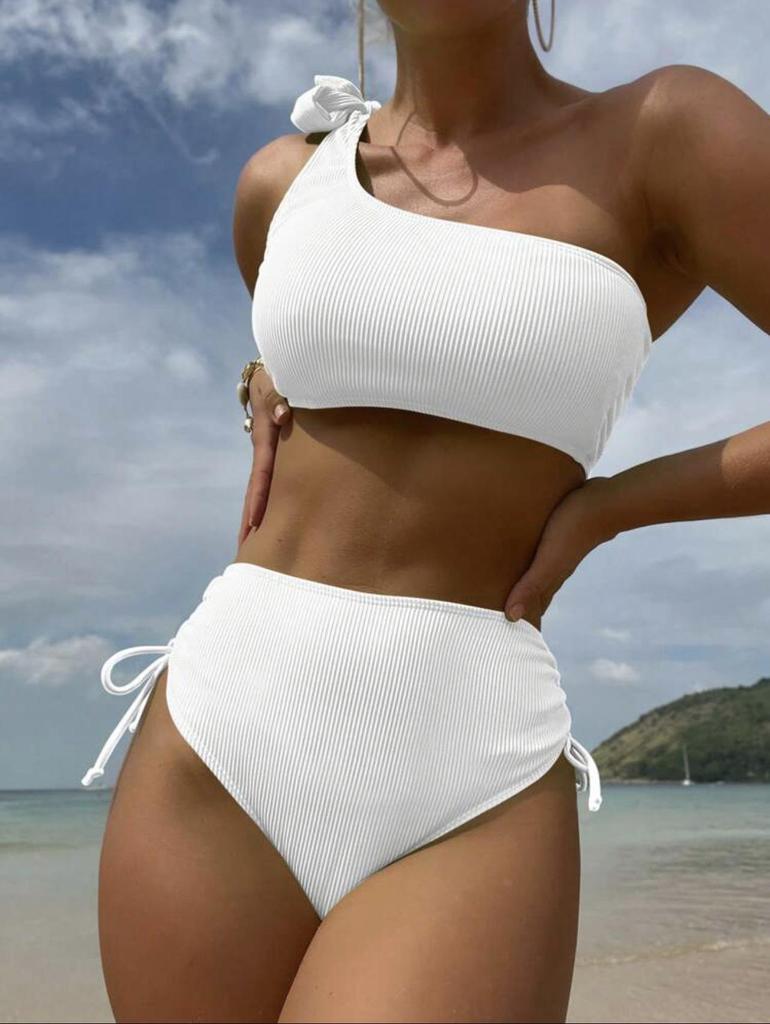 New European-American Sexy Solid Color Split Tethered Bikini Swimsuit for Women