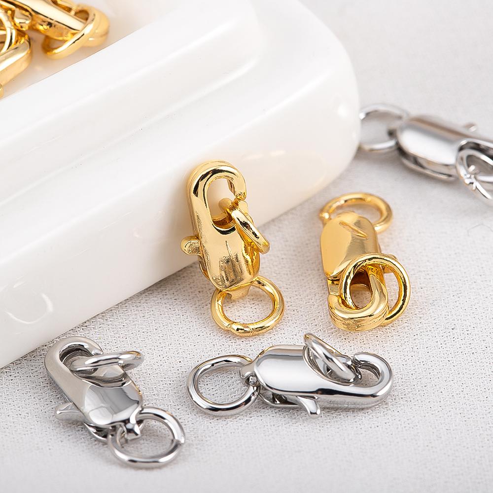 Gold Color Brass 5pcs Lobster Clasp with 10Pcs Open Jump Rings DIY Findings Kits Connector for Bracelet Jewelry Making Wholesale