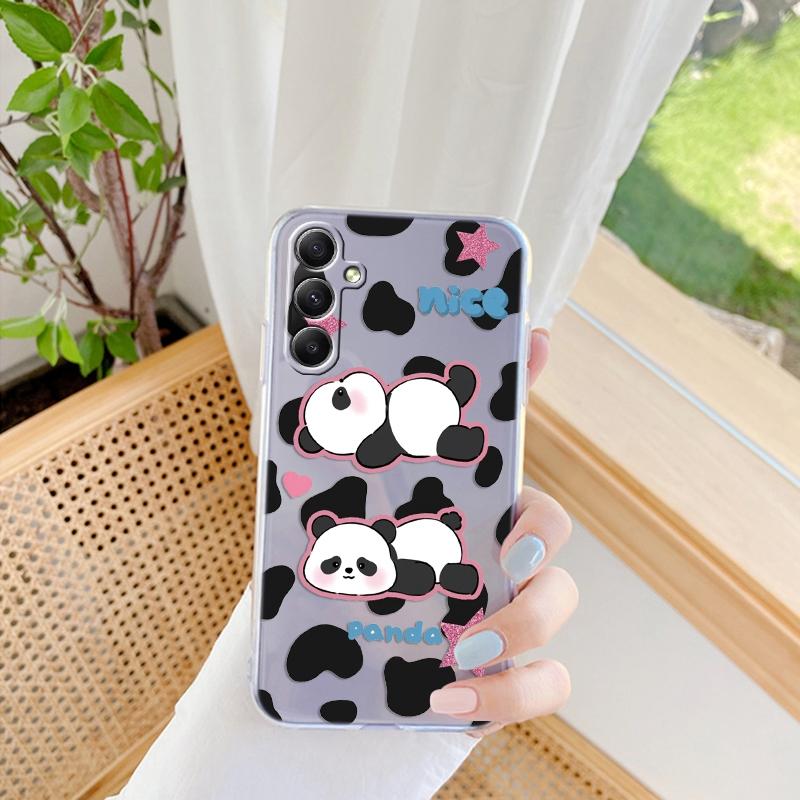 Měkké průhledné silikonové pouzdro se vzorem Panda Butterfly pro Samsung A55 M35 S24 Xiaomi Redmi Note Poco C65 iPhone fotoaparát nárazuvzdorný ochranný kryt