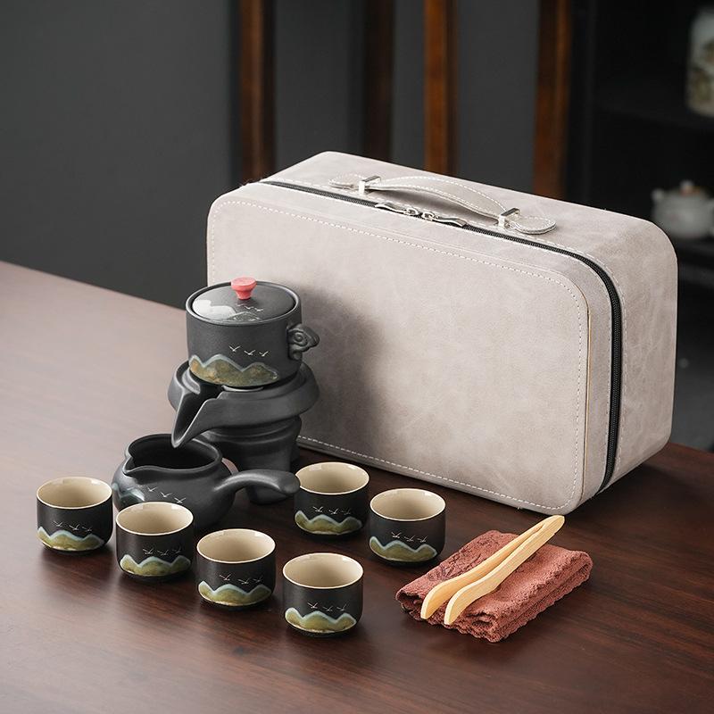 Грубая керамика Циншань автоматический чайный набор Китайский чайный набор керамический ленивый чайный набор подарочная коробка каменная мельница подарок бизнес