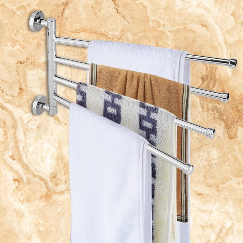 Stainless Steel Rotating Towel Bar Silver Chrome Finish Swivel Towel Rack Wall Mounted Modern Swing Out Towel Holder
