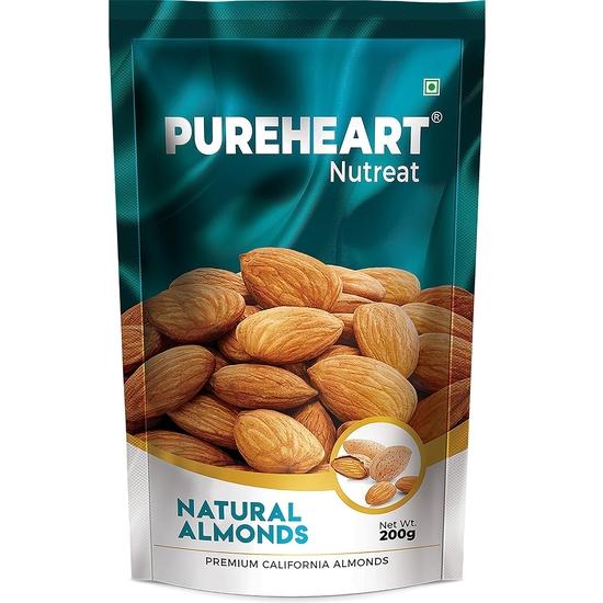 

Pureheart Nutreat Natural Almonds (200 gm) Premium California Almond Nuts/Dry Fruit, Crunchy & Delicious Dried Badam - Resealable Pouch 200GM