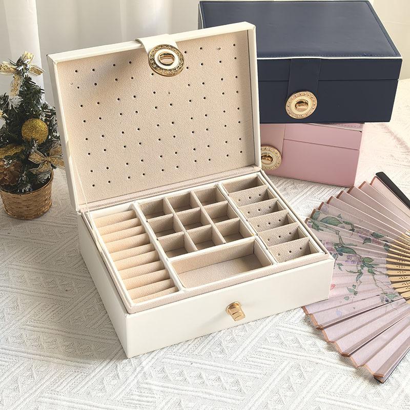 Jewelry Storage Box PU Leather Necklace Jewelry Packaging Premium Gift Lock Jewelry Box