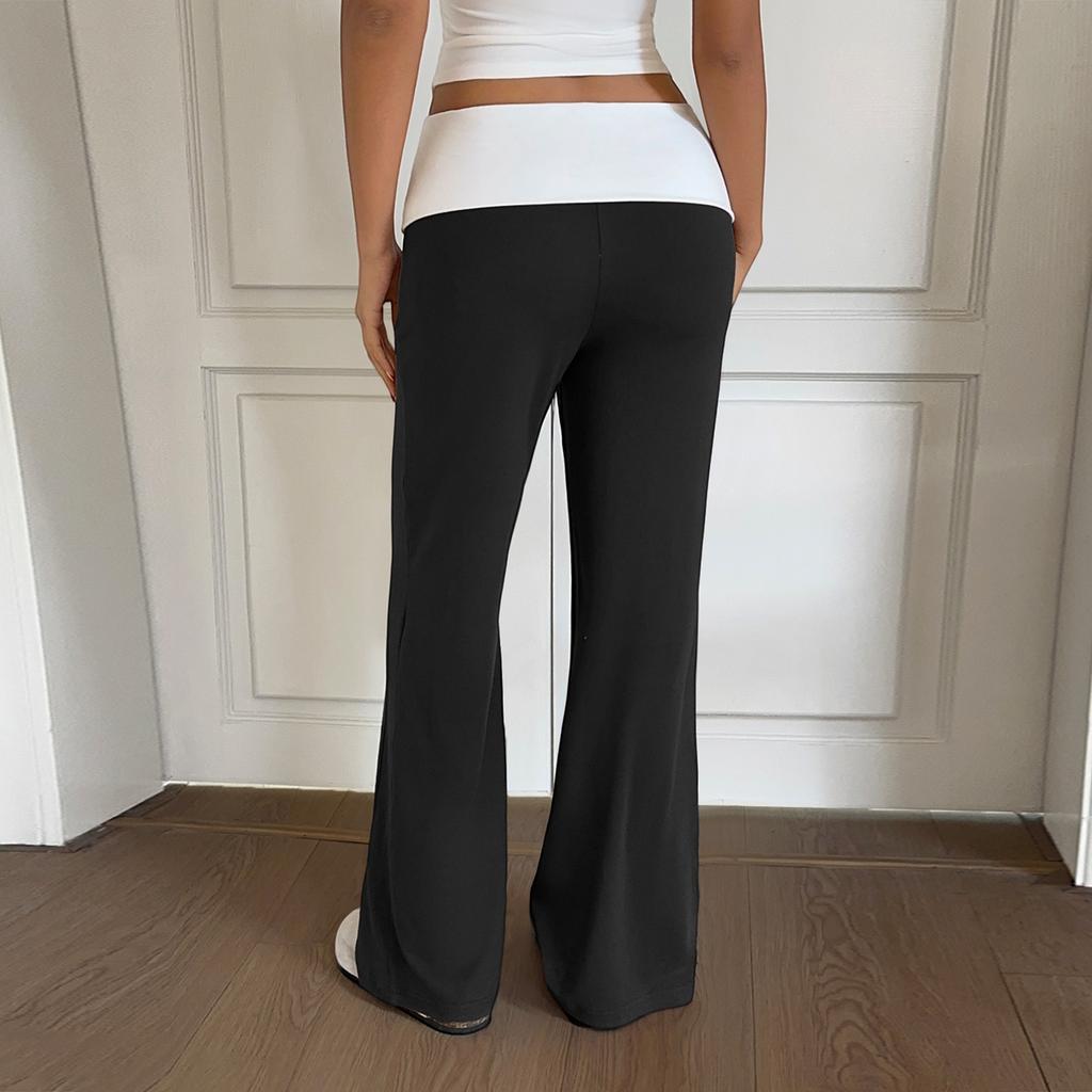 Women Low Waist Patchwork Flared Yoga Pants Stretchy Athletic Casual Trousers for Fitness and Leisure Wear