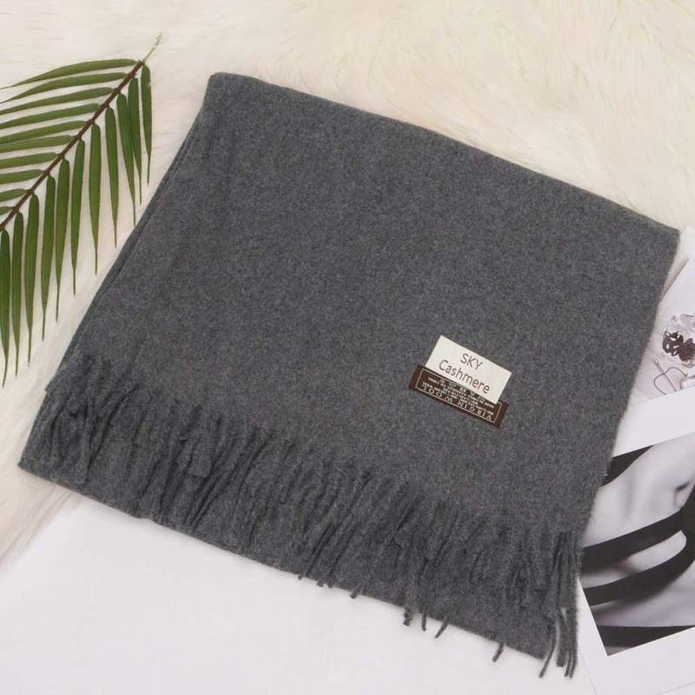 Polyester Classic Wool Scarf Soft Long Neckscarf with Tassel Large Solid Color Shawl  Men