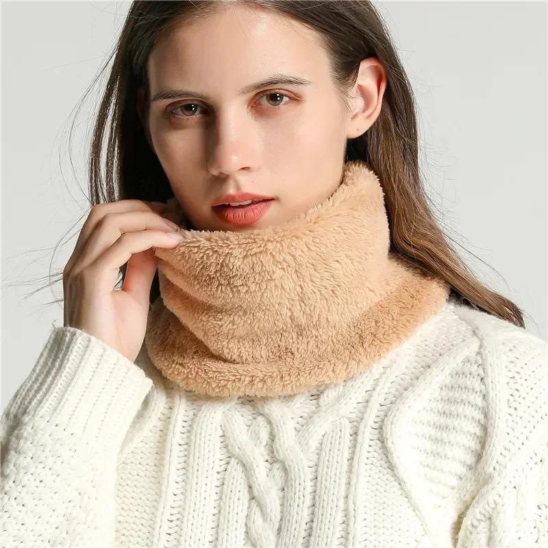 Solid Cashmere Plush Warm Winter Ring Scarf Women Men Knitted Full Face Mask Snood Neck Scarves Thick Muffler 2025 New