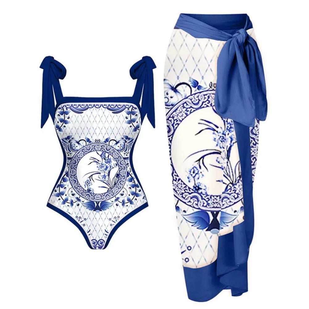 2024 European & American One-Shoulder Backless Maxi Bikini Dress with Sun Protection